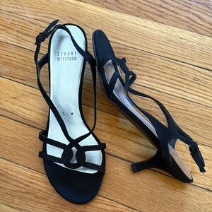 Stuart Weitzman Black Strappy kitten Heel sandals textile leather sole 6.5 w